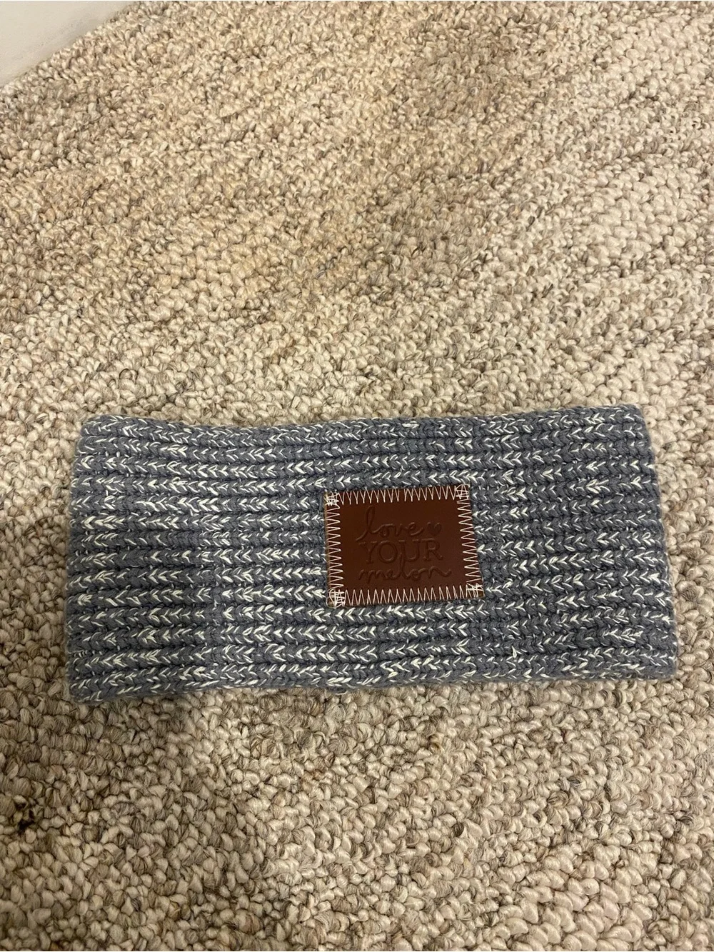 Love Your Melon Blue & White Knit Headband with Leather Patch